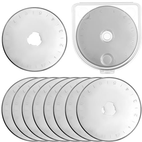 QWORK® 10 pièces Lames de Rechange pour Cutter Rotatif 45 mm - Acier SKS-7 de Haute qualité, avec Trou en Forme de Fleur de Prune - avec boîte de Rangement