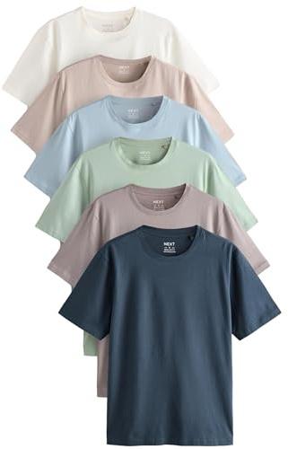 NEXT Herren T-Shirts, 6er-Pack Ecru/Blue/Green/Neutral/Grey/Stone L