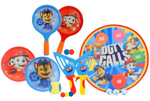 Paw Patrol Kids 4 in 1 Bumper Garden Games Box | Pop Ball & Sticky Catch Target Shot | Indoor Outdoor Fun Play | Childrens Fun Garden Beach Camping Party Games | Ages 3+