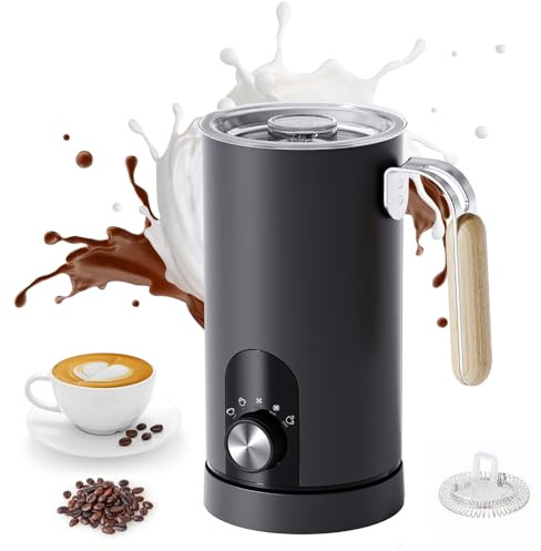 LiveGo Mousseur à lait électrique 5 en 1 – Mousseur à lait automatique de grande capacité 350 ml – Cuiseur vapeur à lait fendu silencieux – Chauffe-lait chaud et froid – Noir