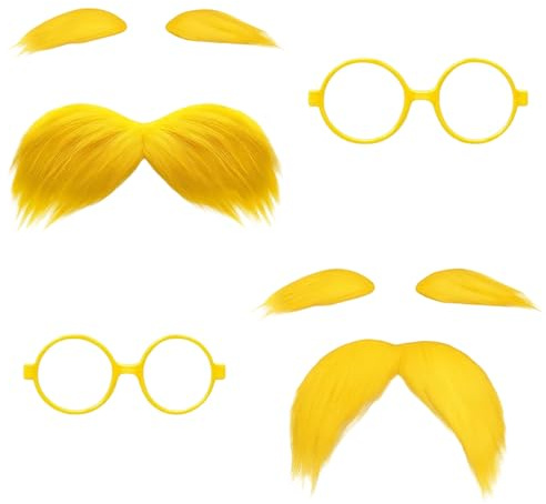 PWCTNT Moustache for Gluing, Pack of 4, Halloween Accessories, Schnauzer for Gluing, Fake Eyebrows and Glasses, Beard for Gluing on for Halloween, Christmas Party, Birthday