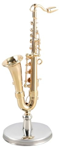 Miniatur-Saxophon Sammlermusikinstrument mit Ständer und Etui | Vergoldetes Mini-Saxophon Ornament für Heimdekoration Display Weihnachtspuppenhaus-Zubehör Kinder Erwachsene Sammler