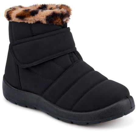 Pavers Wide-Fit Touch-Fasten Weather Boots - Black-Leopard Size 4