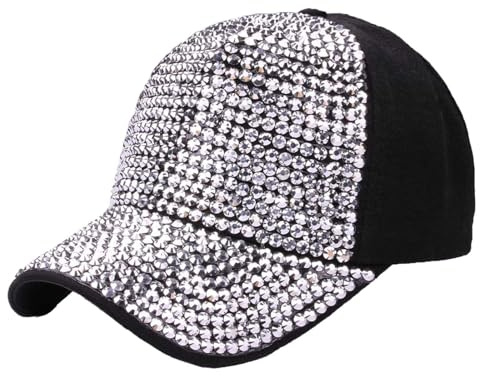 Generisch Baseballmütze Damen Herren Glitzer Baseballkappe Nieten Strass Kristalle Mützen Einstellbare Shiny Bling Casual Sports Cap Atmungsaktive Funkelnde Sonnenhut