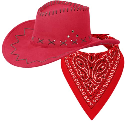 Cowboyhut Set mit Halstuch – Farben & Farbkombinationen frei wählbar – Cowboy Hut für Damen & Herren – Party, Karneval, Wild West & Fasching – verschiedene Hut- & Tuchfarben