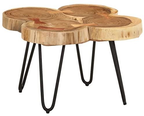 Fangmaliuyun Couchtisch 52 x 50 x 36 cm Massiv Akazie Holz Honig-Farbe mit Schwarz Eisenbeinen Industrie-Stil Robust & Modern für Wohnzimmer Sofa Seite