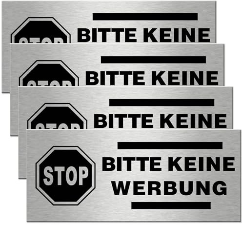4 St. Schild Bitte Keine Werbung 3 x 7cm Briefkastenschild aus Edelstahl Selbstklebend Keine Werbung Aufkleber