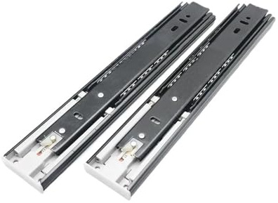 Glissières de tiroir à fermeture douce sous le pla Tiroir télescopique à 3 volets noir amovible roulement billes for meuble montage latéral extension complète(14Inches 35CM)