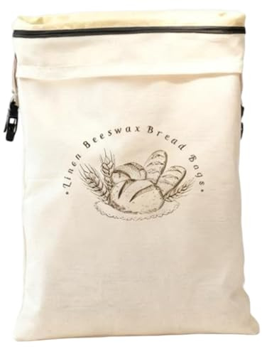 Bienenwachs-Brotbeutel, 2er-Pack, wiederverwendbarer Sauerteigbrotbeutel mit Reißverschluss und Riemen, natürliche Bienenwachsbeschichtung auf Bio-Baumwolle zum Frischhalten, 43, 2 x 33 cm, Beutel