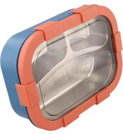 Generisch Boîte à déjeuner en acier inoxydable avec 3 compartiments - Boîte à déjeuner anti-fuite - Passe au lave-vaisselle - Pour l'école et le bureau - Orange