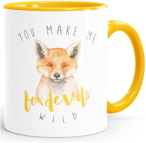 MoonWorks Kaffee-Tasse Geschenk You make me fox devils wild Liebe Spruch lustig verliebt Love Quote Freund Freundin Gelb unisize