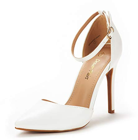 DREAM PAIRS Women's Pointed Toe Ankle Strap High Heels Pumps Dress Court Shoes Oppointed_Lacey,Size 8,White/Pu,Oppointed_Lacey