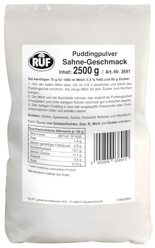 RUF Pudding Sahne, Puddingpulver für Sahnepudding, nur mit Milch und Zucker aufkochen, Großpackung, glutenfrei, ohne Allergene, 1x2500g