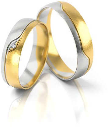 JC Gold Trauringe - Gelbgold Weißgold Eheringe Bicolor inklusive Stein und Gravur im Paarpreis PL301 (14 Karat (585) Bicolor)