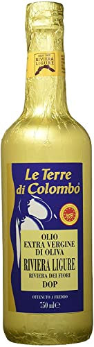 Le Terre di Colombo – Bouteille d'Huile d'Olive Extra-Vierge D.O.P. Riviera Ligure - Riviera dei Fiori - Emballage doré - 0.75 L