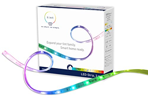 tint Smarter LED Strip Streifen, weißes & farbiges Licht RGB für indirekte Beleuchtung, Farbwechsel, 3m Länge, 16W, 6 vorprogrammierte Lichtszenen, Zigbee, funktioniert mit Alexa…