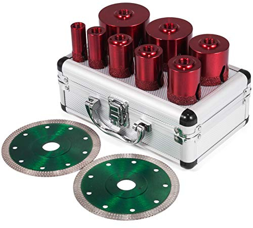 VEVOR Scie Emporte-pièce Diamantée 10 PCS M14 20/25/32/35/40/50/60/68 mm Jeu de Forets Diamantés 0,79/1 / 1,25/1,4/1,6/2 / 2,4/2,7 pouces pour leGrès Cérame et les Carreaux en Granit