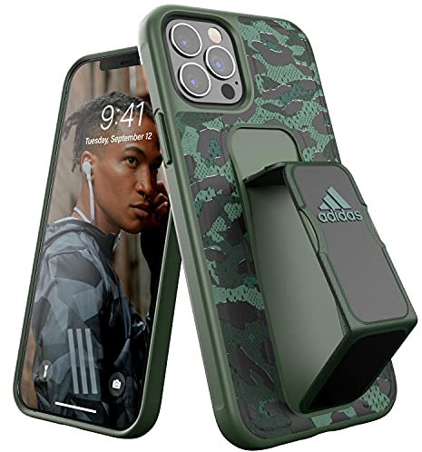 adidas Case Designed for iPhone 12, iPhone 12 Pro, 6.1 Inch Hand Strap Drop-Tested Cases, Shockproof Raised Edges, Sports Leopard Protective Case, Green/Cloudy Beige