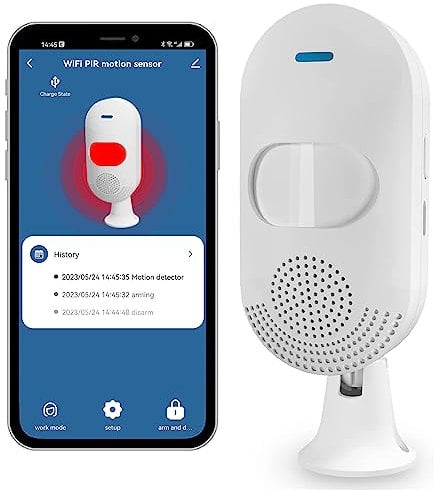 Smart PIR Motion Sensors: WiFi Motion Detector with App Notification Alert, USB/Battery Powered Movement Detector, Compatible with Alexa Google Home, for Smart Home Automation