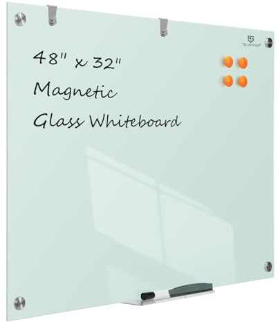 TSJ OFFICE Whiteboard für die Wand, 121,9 x 81,3 cm, weiße Glastafel, 121,9 | Magnetisches Whiteboard zur Wandmontage, rahmenlos, groß, trocken abwischbar, für Büro, Zuhause und Schulbedarf