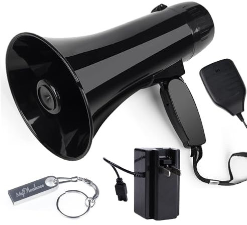 Megáfono Altavoz PA Bullhorn con micrófono de Mano Desmontable, Sirena integrada, lectores USB y grabación 240S