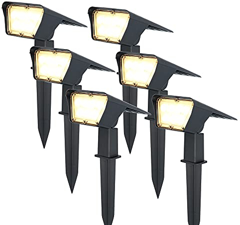 HOFTRONIC - Solar Gartenstrahler Odessa Superhell 300 Lumen IP65 Wasserdicht 3000K LED Solarlampen für Außen Solarleuchte 6 Stücke mit Erdspieß Solar Strahler Wintersolar Solarpanel Warmweiß