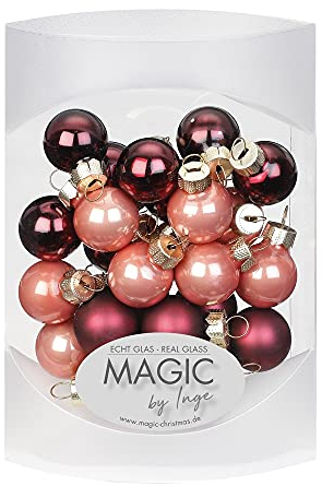 MAGIC 25 STK. Weihnachtskugel 2cm Glas Weihnachtsschmuck Weihnachtsdeko Deko Box (Vintage Rose ( Bordeaux Rose ))