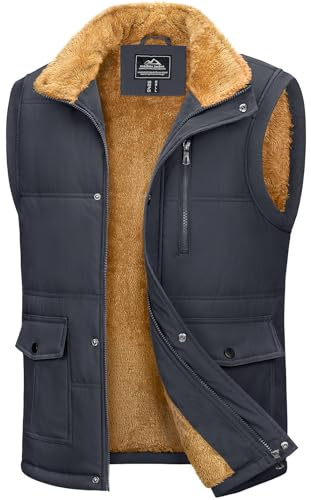 MAGCOMSEN Mens Vest Outerwear Pad Jacket Men Sleeveless Winter Warm Vest Outdoor Vest Thick Vest Sherpa Vest Fur Vest Hunting Vest