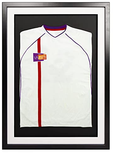 Vivarti DIY Junior 3D Mounted Sports Display Frame - Football, Rugby, Band T-Shirt Shadow Box - 50 x 70cm - Black Frame, White Mount, Black Backing Card