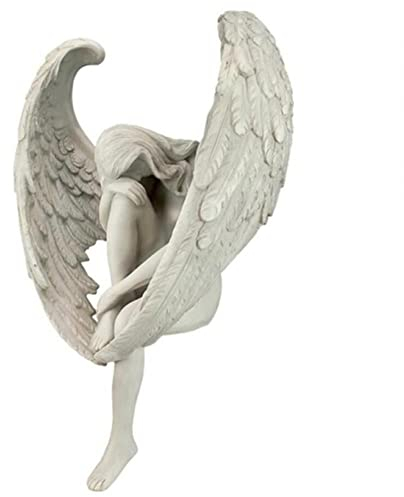 MANQILE The Anguished Angel Long-Winged Sitting Statue Resin Trauriger Engel Figur Memorial Gift Cemetery Statues Crying Angel
