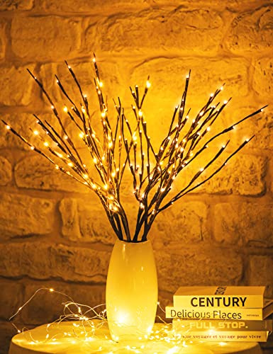 AIDOLLARS 4 Pcs Branch Lights Lighted Branches for Vases, Lighted Twigs Willow Battery Operated Lighted Branches Electric Outdoor Light Up Branches for Vase, Warm White Light