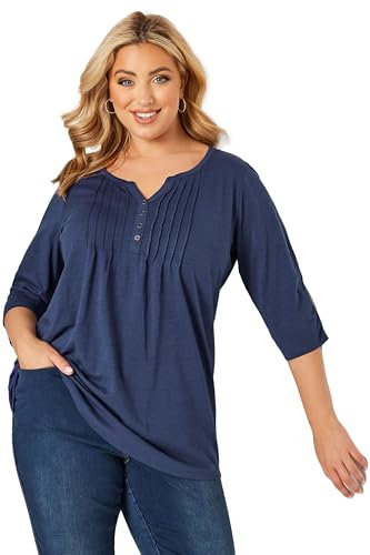 Yours Curve Denim Pintuck Henley T-Shirt - Women's - Plus Size Curve