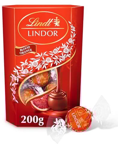 Lindt Lindor Blood Orange Milk Chocolate Truffles Box - Approx 16 balls, 200g - Chocolate Truffles with a Smooth Melting Filling - Gift Present - Easter, Birthday, Congratulations