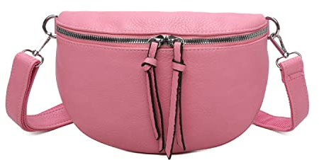 OBC Damen Tasche Gürteltasche Crossbody Hüfttasche Bauchtasche Umhängetasche Cross-Over Bodybag Schultertasche Handytasche Kosmetiktasche Kunst-Leder L313 Rosa 24x15x5 cm