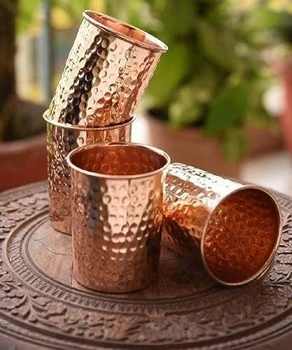 Activelife Hammered Design Pure Copper Tumbler Set of 4 | Premium Quality Copper Tumblers for Home, Office, Travel, and Gifting - Each 10.08 Ounce