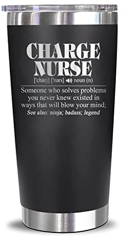 HTDesigns Charge Nurse Geschenk Tumbler L Geburtstag – Wertschätzung – Weihnachtsgeschenke – Edelstahl isoliert Lasergravur L in 590 ml Becher