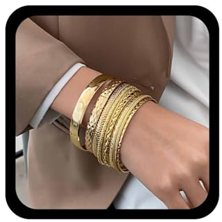 Wendalern Armband-Set Für Frauen - Multi Stapeln Breite Armreifen, Indische Bollywood Klobige Armbänder, Ethnische Glänzend Strukturierte Schmuckstücke Für Hochzeit Outfit (10 Stück)