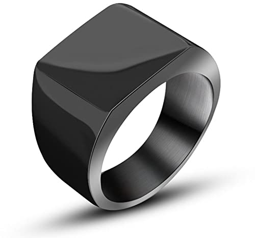 Herren Ringe XL, Ring Schwarz Herren Titan Edelstahl Schwarzer Quadratischer Siegelring Breite 12 mm Freund Geschenk Ring Größe 54 (17.2)