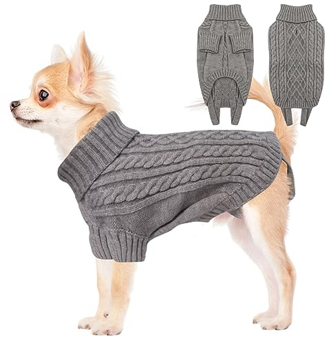 LiebeDD Hundepullover Kleine Hunde - Winter Warm Hundepulli mit Beinen Solide Klassisch Hunde Strick Pullover für Chihuahua Windhund Welpen und Katzen, Dog Sweater (Grau XS)