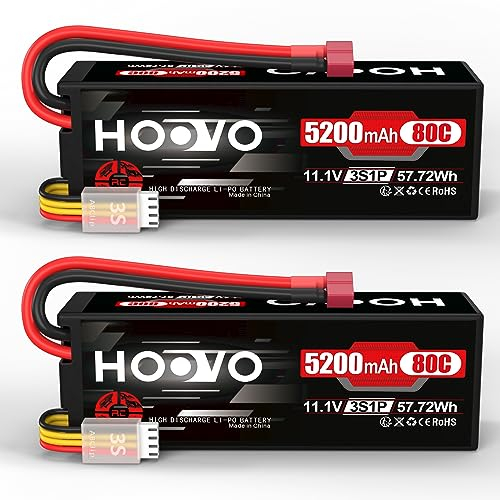3S Lipo Akku 11,1V 5200mAh 80C HardCase Lipo Battery mit Dean-Style T Stecker RC Batterie HOOVO für RC Auto LKW Heli Flugzeug Rock Crawler Airplane Helicopter Car Truck Boot (2 Stück)