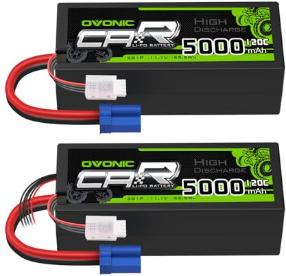 OVONIC Lot de 2 batteries Lipo 3S 11,1 V 5000 mAh 120 C avec fiche EC5 pour voiture RC camion truggy quadcopter hélicoptère camion bateau avion