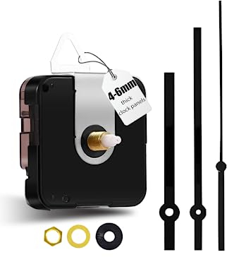 DEEWISH 12888 Quarz Wanduhrwerk Set zum Selbermachen, Geräuschloser Mechanismus Ersatzteile, Gesamtschaftlänge 17 mm (43/64 Zoll), (Schwarze Zeiger A)