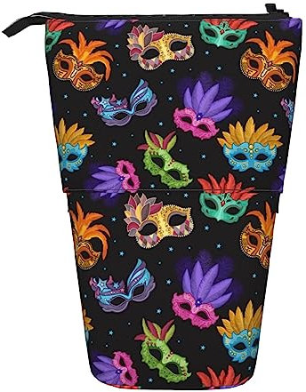 Mardi Gras Standing Pencil Case, Cute Pencil Pouch Large Capacity Pen Case Portable Pencil Bag for Women Men, farbe, 5.0cm*10.5cm*20.5cm, federmäppchen