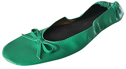 Women's Elastic Foldable Portable Pumps Bow-Tie Ballet Ballerina Flats Dolly Shoes Princess Flats for Weddings and Parties fit Teen Girls Green