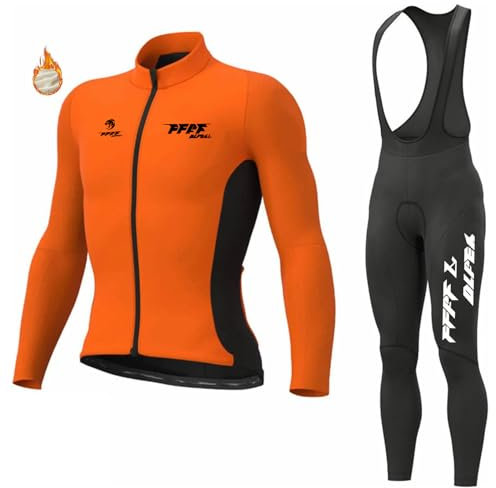 Abbigliamento Ciclismo Uomo Invernale Tuta da Ciclista Manica Lunga Completo MTB Bici,Maglia Bicicletta Termico Vello Giacca e Pantaloni Salopette con 9D Imbottiti Gel (L,XL)
