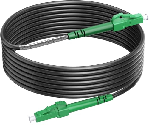 RamboCables Câble blindé à fibre optique LC/APC vers LC/APC Simplex Singlex, câble patch à fibre optique monomode 9/125 µm OS2 FTTH 25 m, pour l'intérieur et l'extérieur, noir