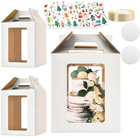 Wuciray Tortenbox Transparent - 2 Stück Große Cake Box, Transportbox, Geschenkbox Hoch - Karton für Torten und Kuchen
