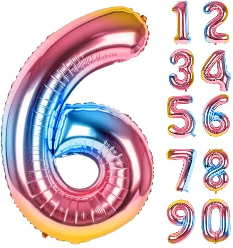 Zahlen Luftballons Geburtstag 6 Bunt, Folienballon Riesen 82cm Helium Ballons Zahl Regenbogen Farbverlauf Luftballon Geburtstagsdeko Für Mädchen Junge Kindergeburtstag Babyparty Jubiläum Party Deko