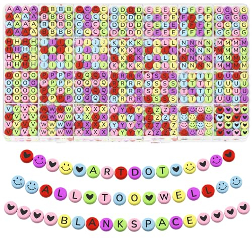 ARTDOT 1400 Pcs Sorted Letter Beads for Jewellery Making Kit, 28 Styles Preppy Colored Alphabet Beads Kit for Friendship Bracelets and Gifts for Girls with Smiley Face Beads and Heart Beads