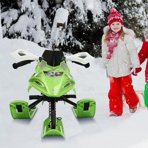 LUNICASHA Kinder Lenkschlitten, Skischlitten mit Bremsen, Bob Schlitten, Snowracer Schlitten mit Lenkrad, Kinderschlitten Schneeschlitten,Verstellbares Kissen,Grün